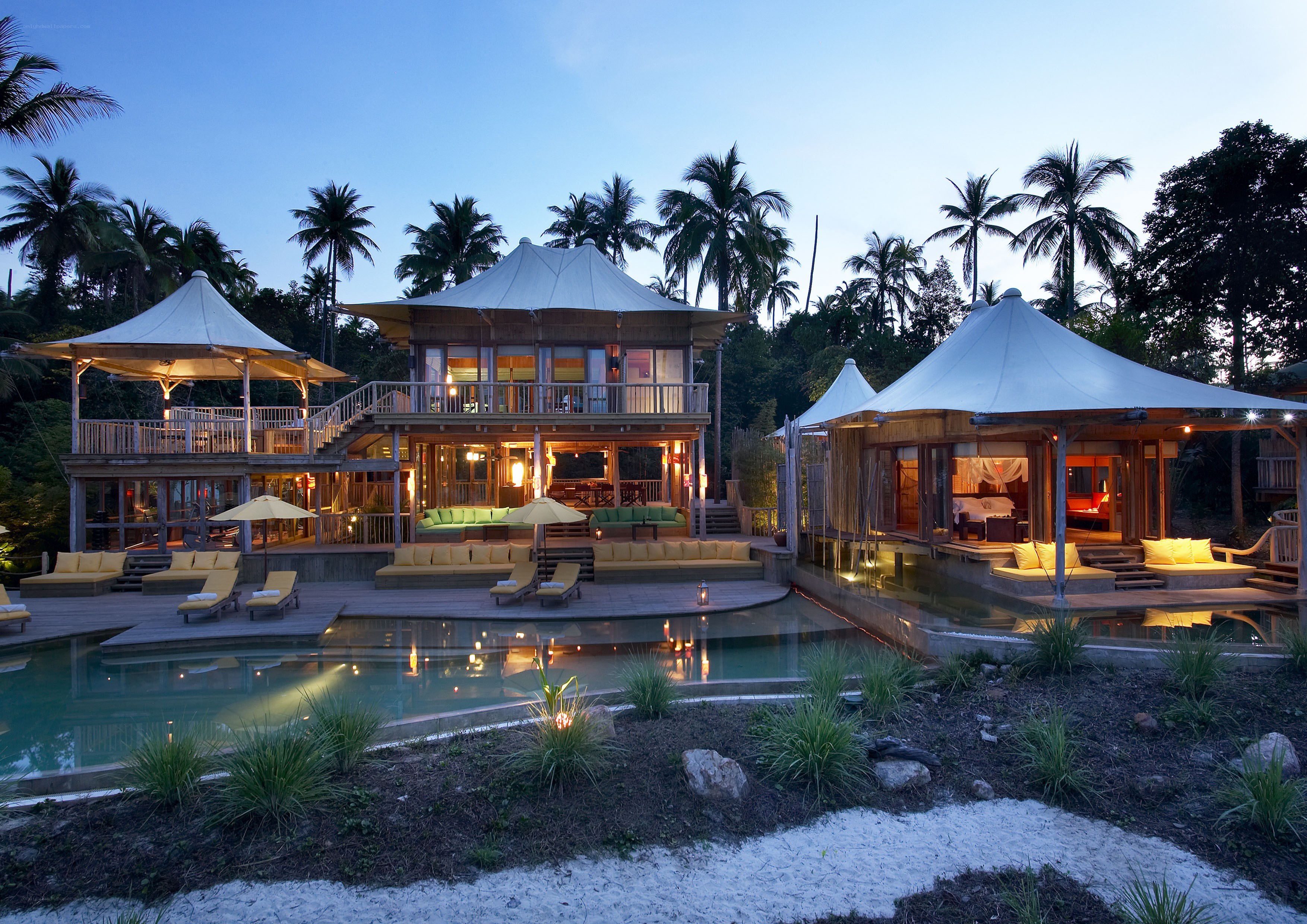 luxury resort at dusk