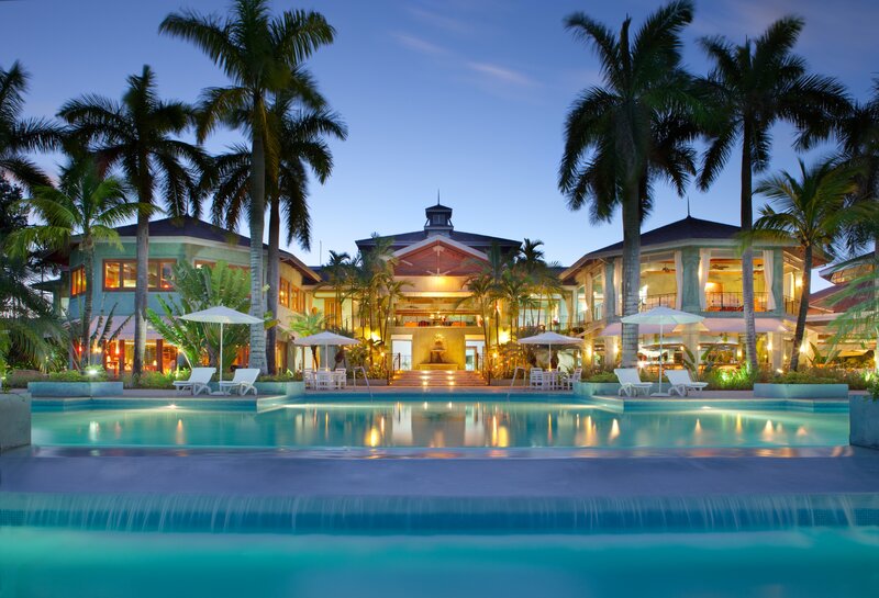 luxury resort at dusk
