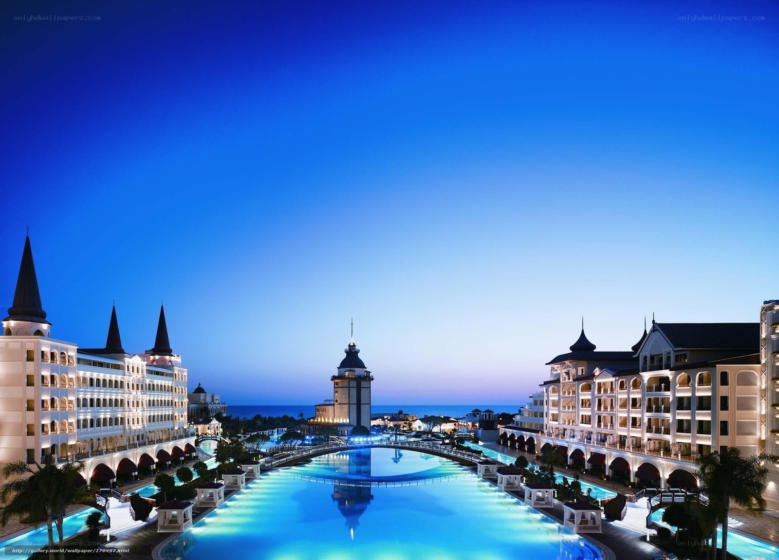 luxury resort at dusk
