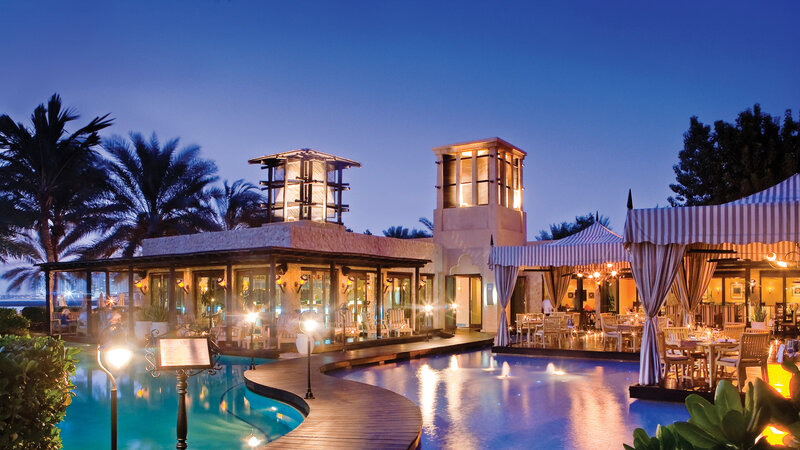 Luxury Resort at Night — Blue, Serene, Photograph, Pool, Palm Trees