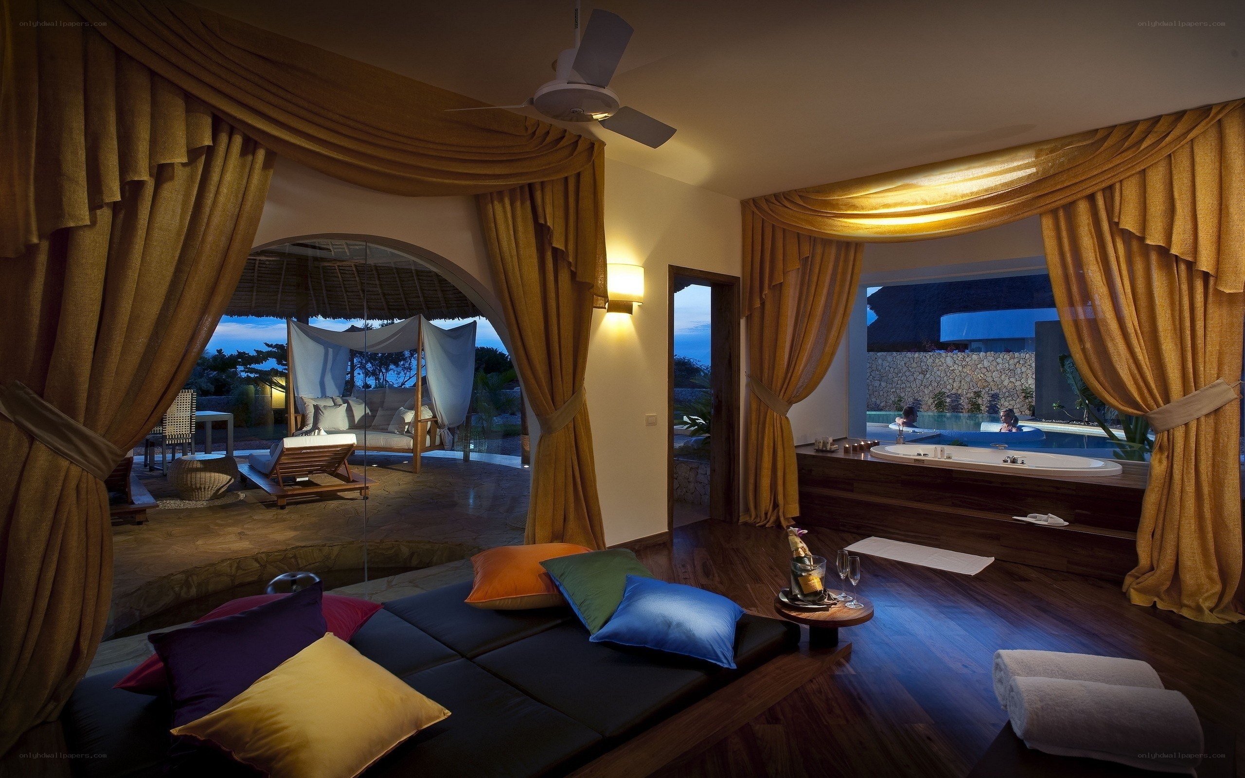 Luxury resort bedroom with private pool