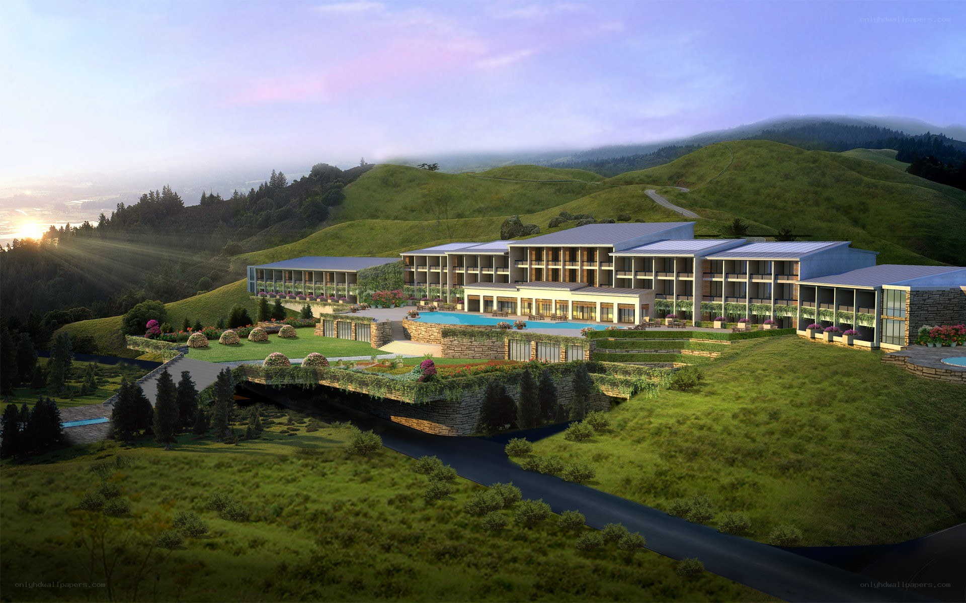 Luxury resort on a hillside