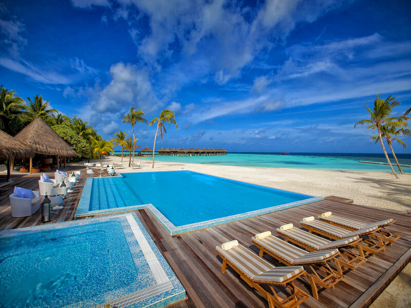 Luxury Resort Pool Area — Blue, Serene, Afternoon