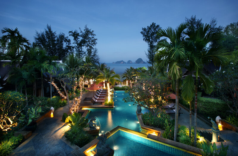 Luxury Resort Pool at Dusk — Blue