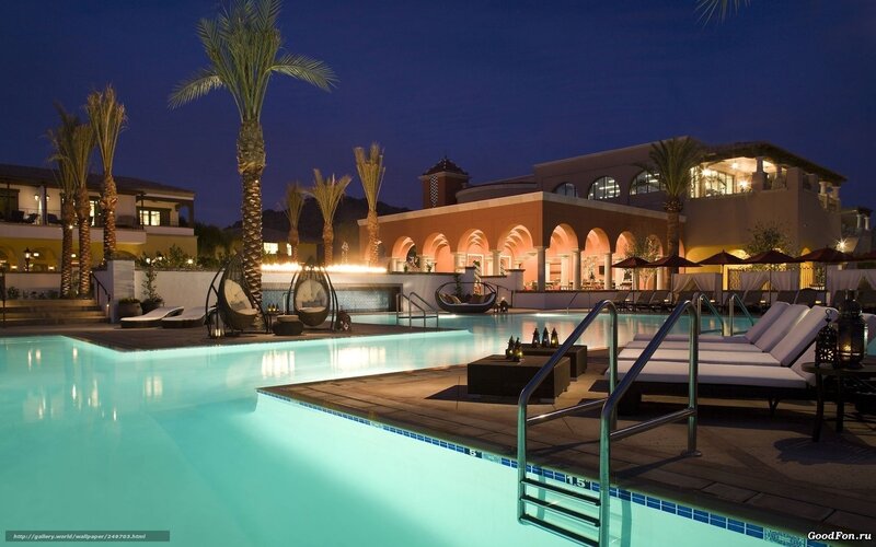 luxury resort pool at night