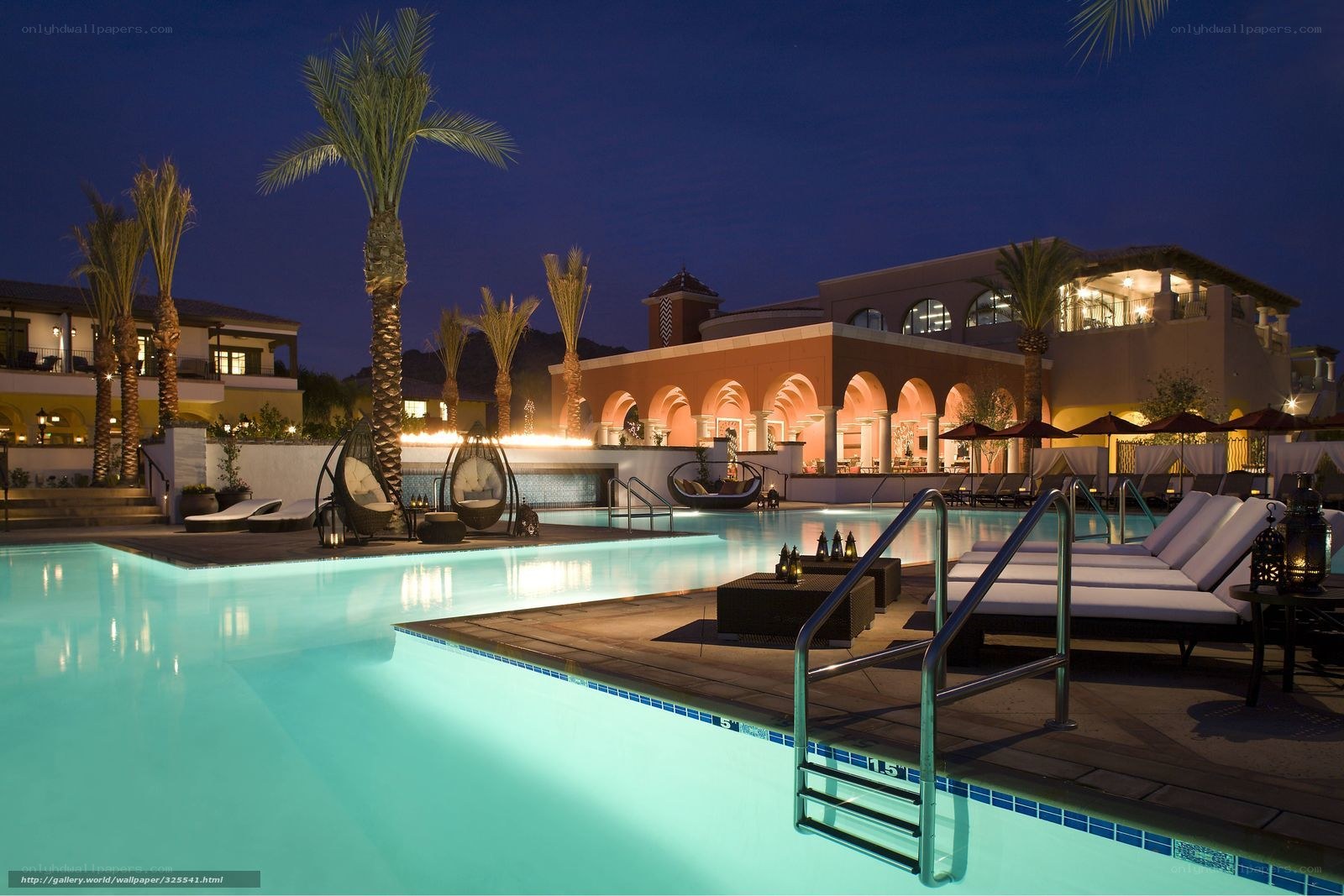 luxury resort pool at night