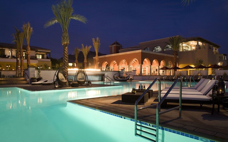 luxury resort pool at night