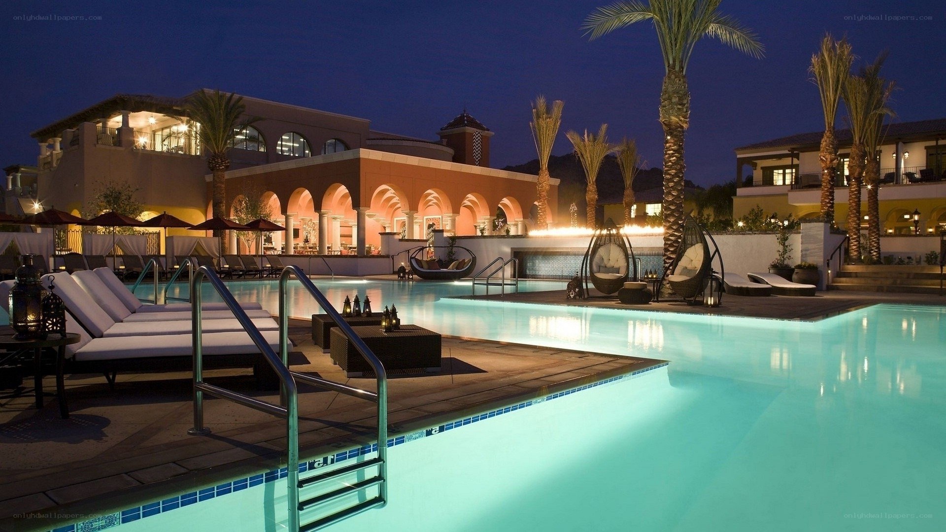 luxury resort pool at night