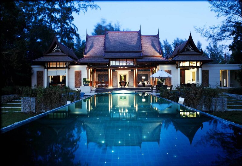 Luxury resort villa at dusk