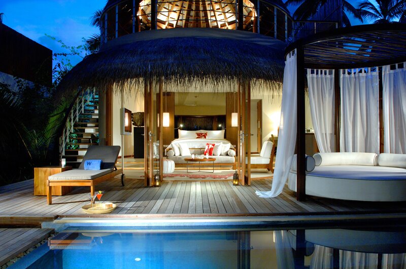 Luxury resort villa at night