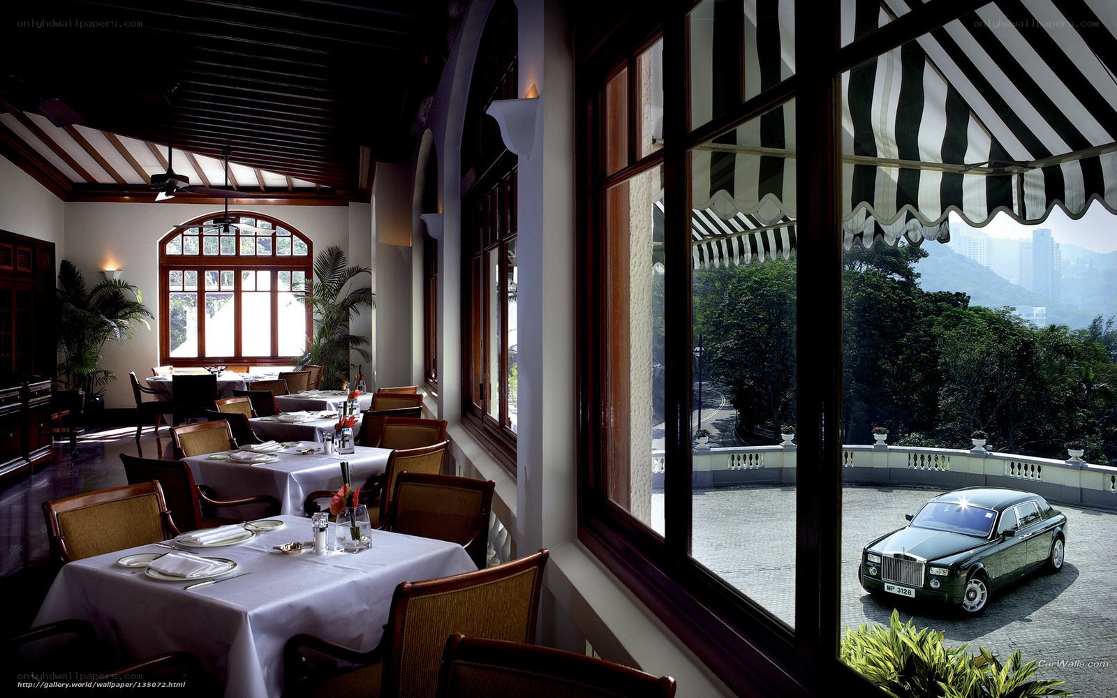 Luxury restaurant with car view