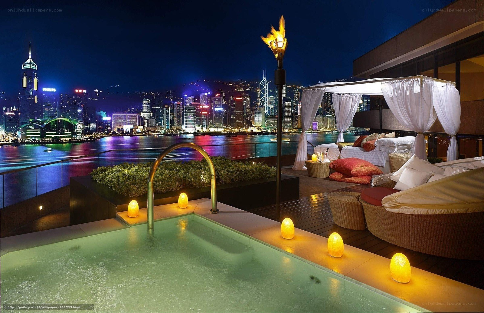 Luxury rooftop pool with city view