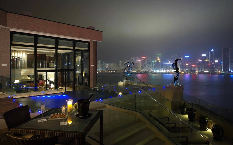 Luxury rooftop terrace at night
