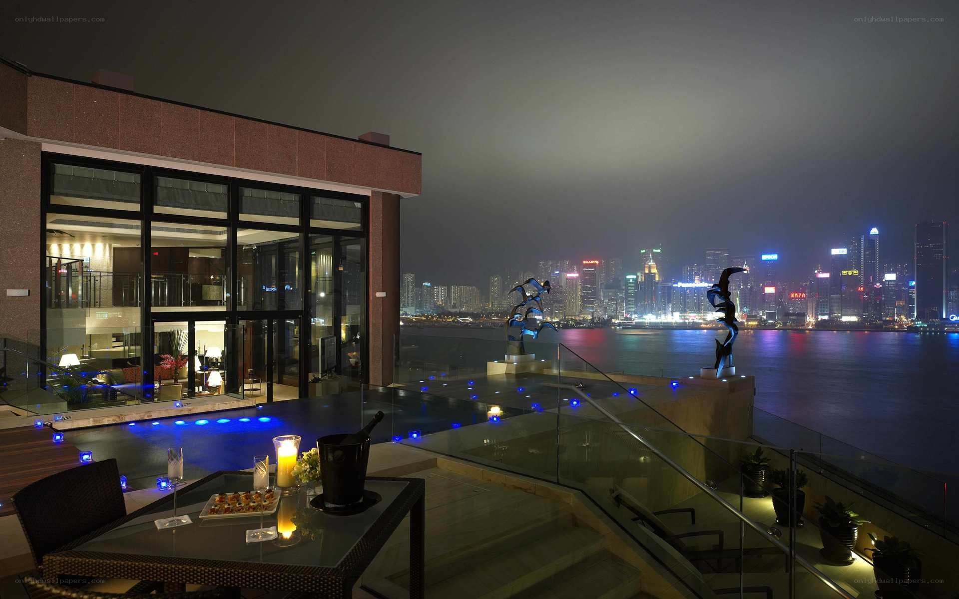 Luxury rooftop terrace with city view
