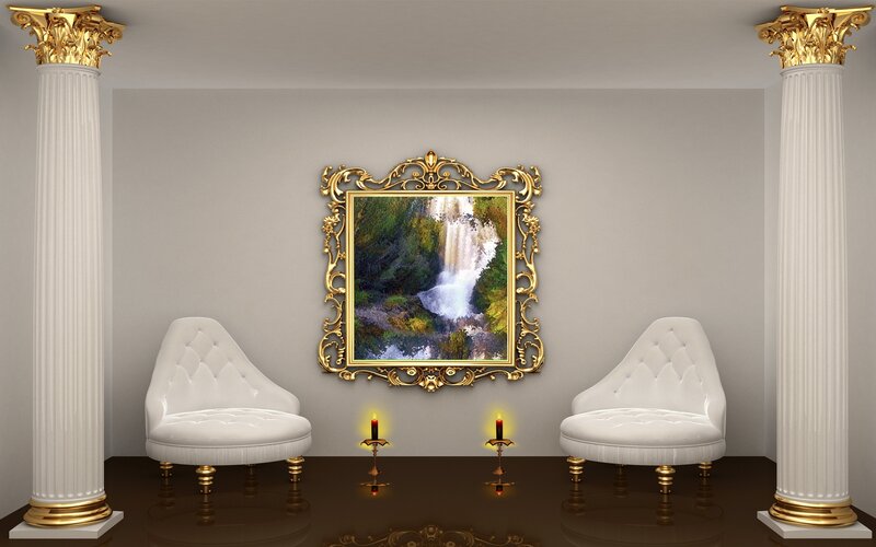 Luxury room with waterfall painting