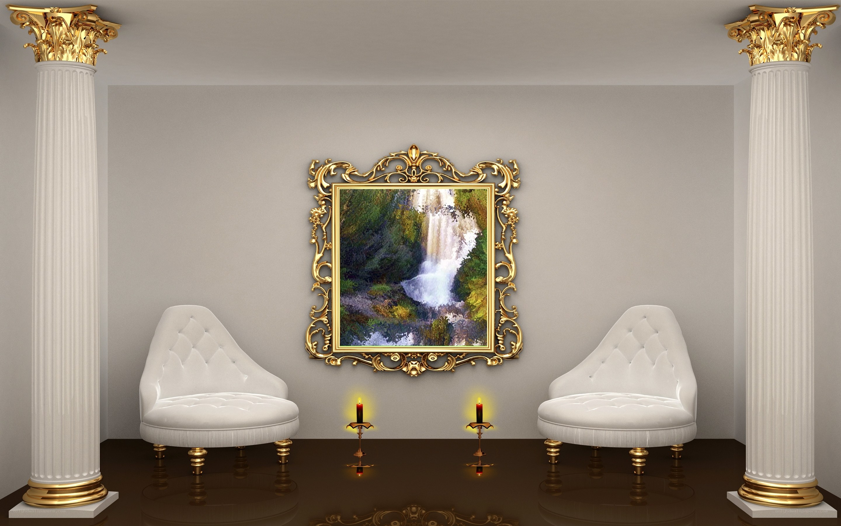 Luxury room with waterfall painting