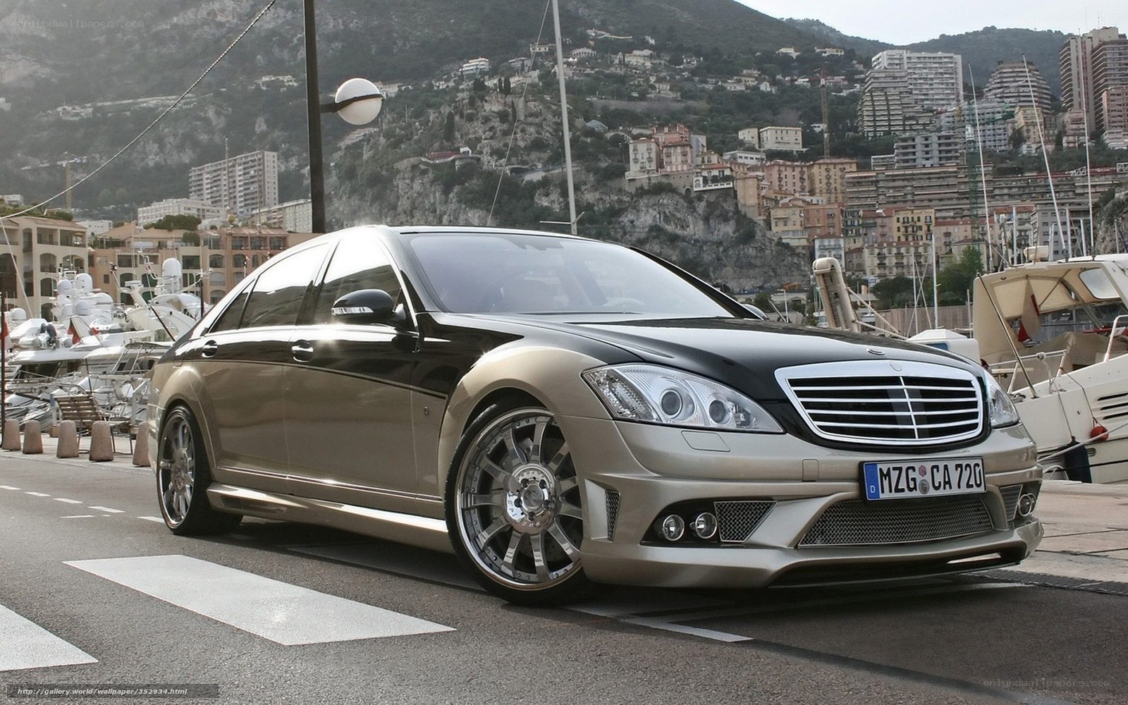 Luxury sedan in Monaco harbor