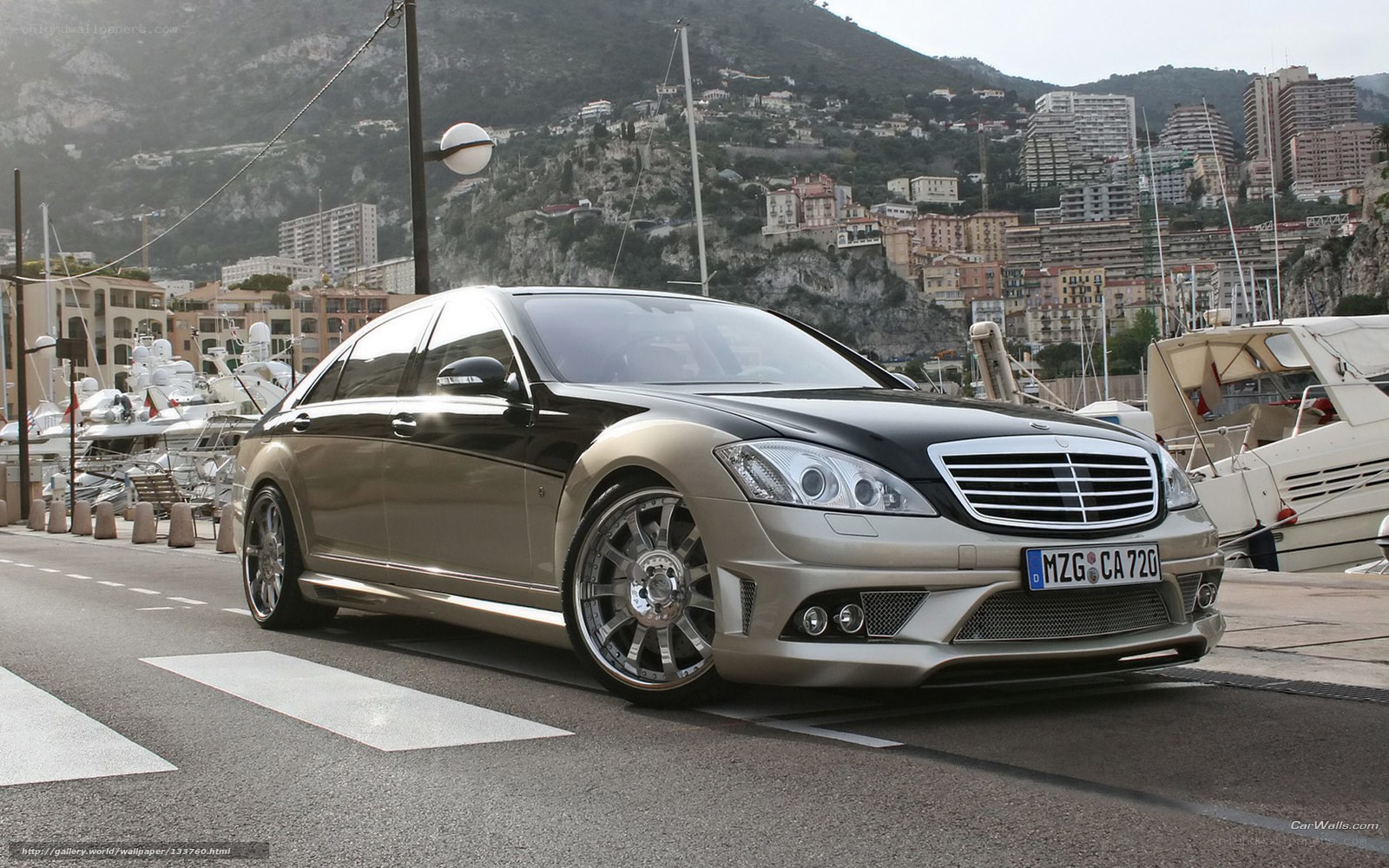 Luxury sedan in Monaco harbor
