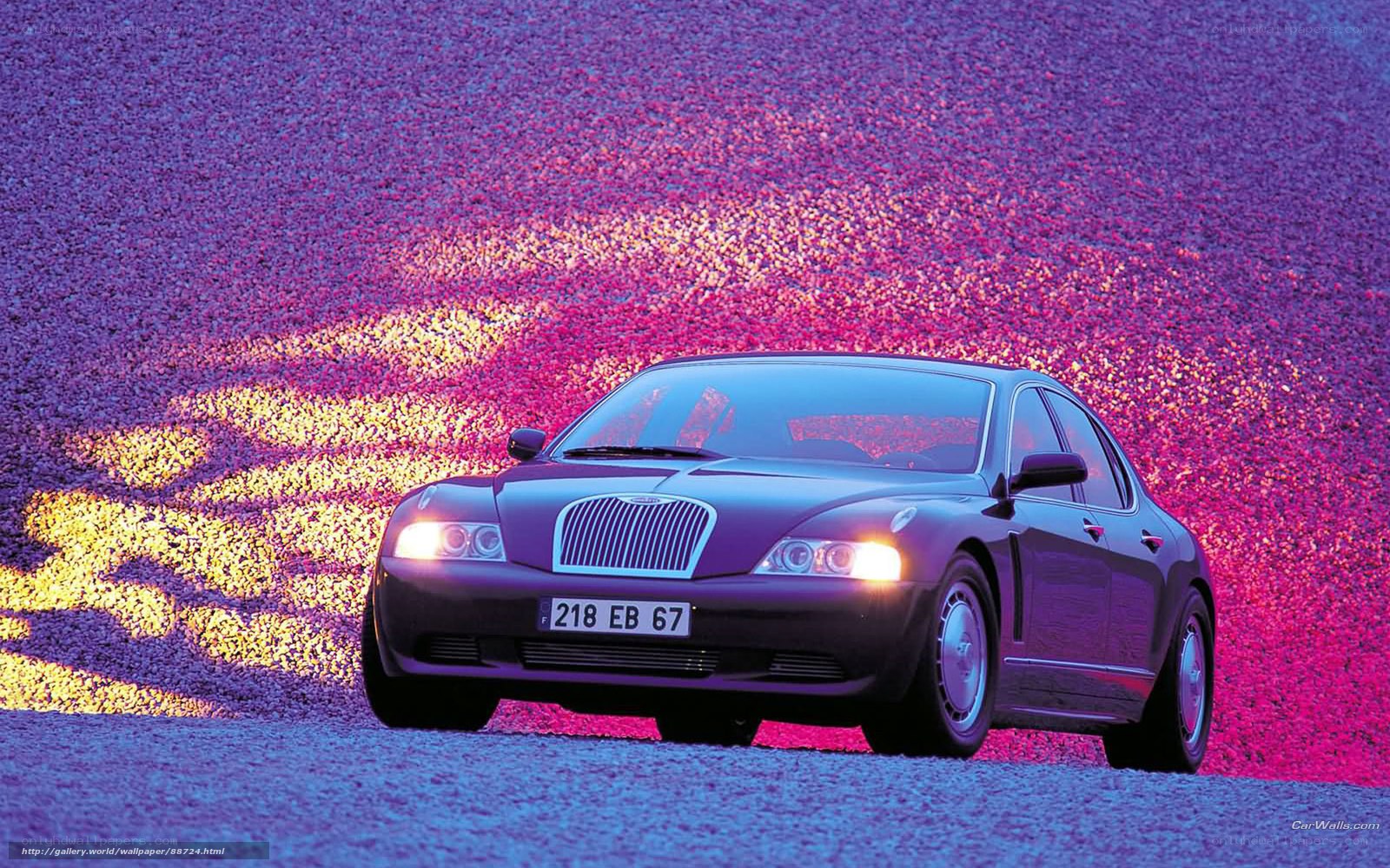 luxury sedan on colorful gravel