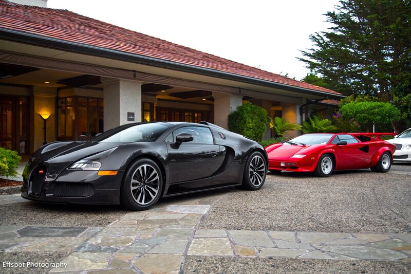 Luxury sports cars at a resort