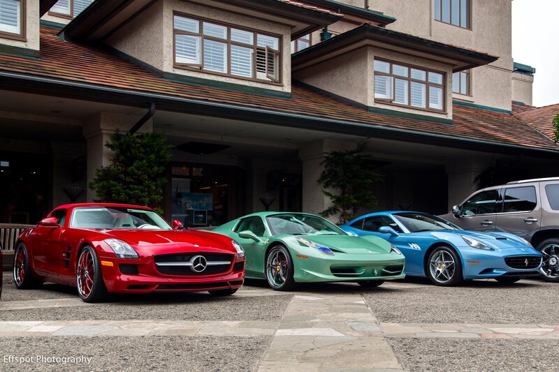 Luxury sports cars at resort