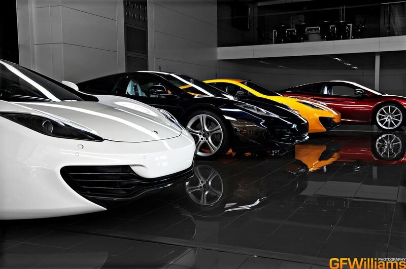 luxury sports cars in showroom