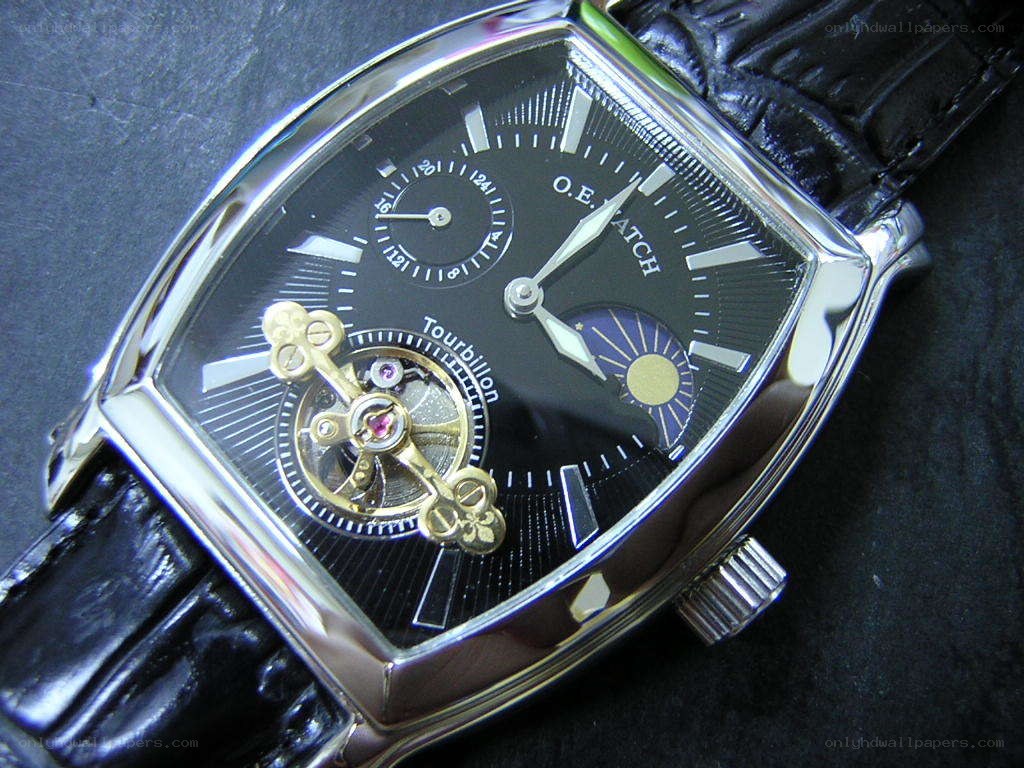 Luxury tourbillon watch with moon phase