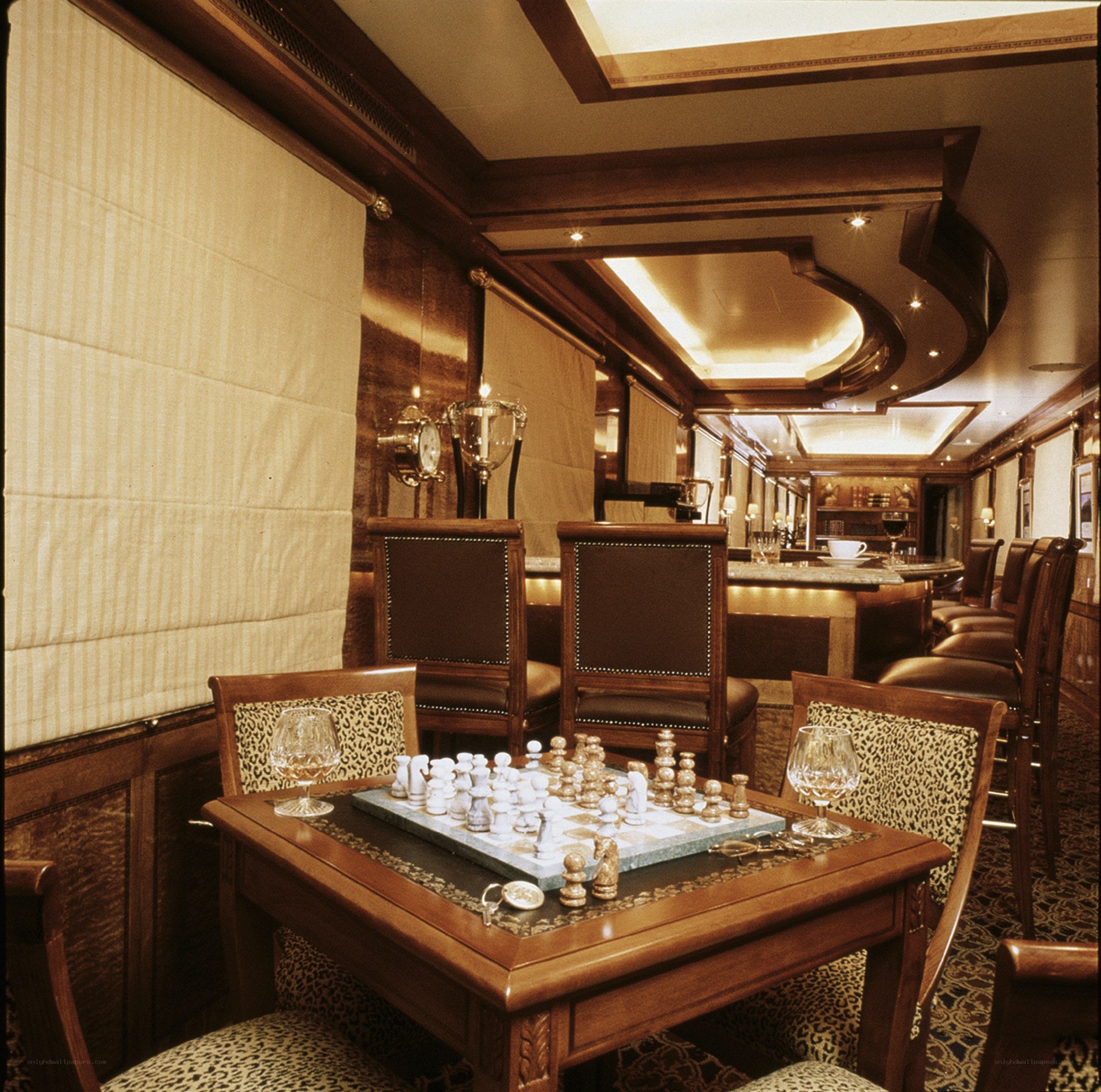 Luxury train car game room