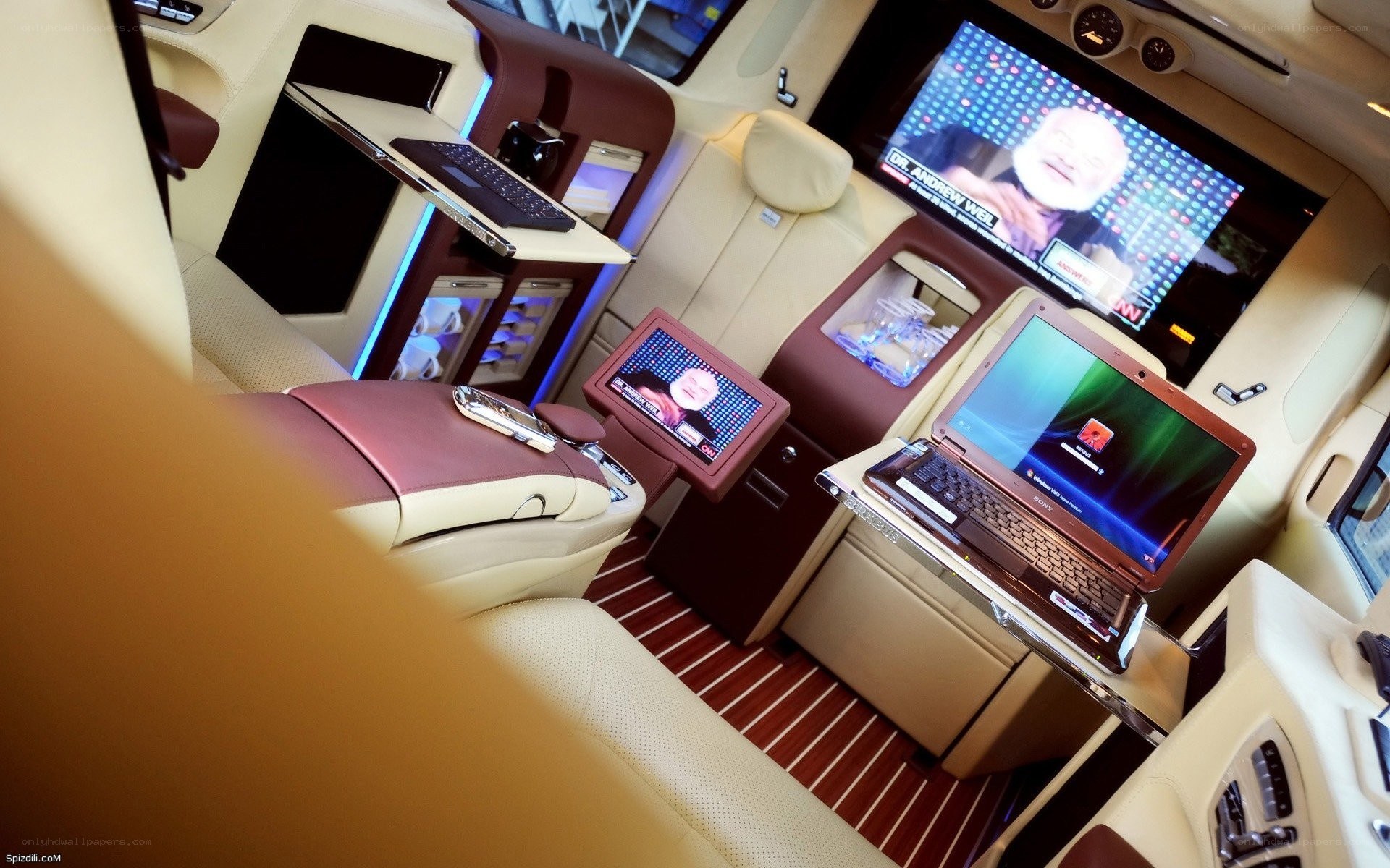 luxury vehicle interior with entertainment