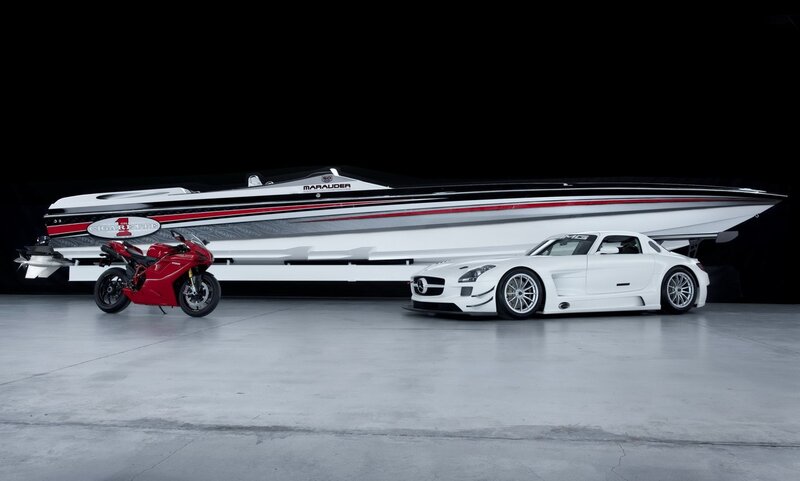 Luxury vehicles and boat display