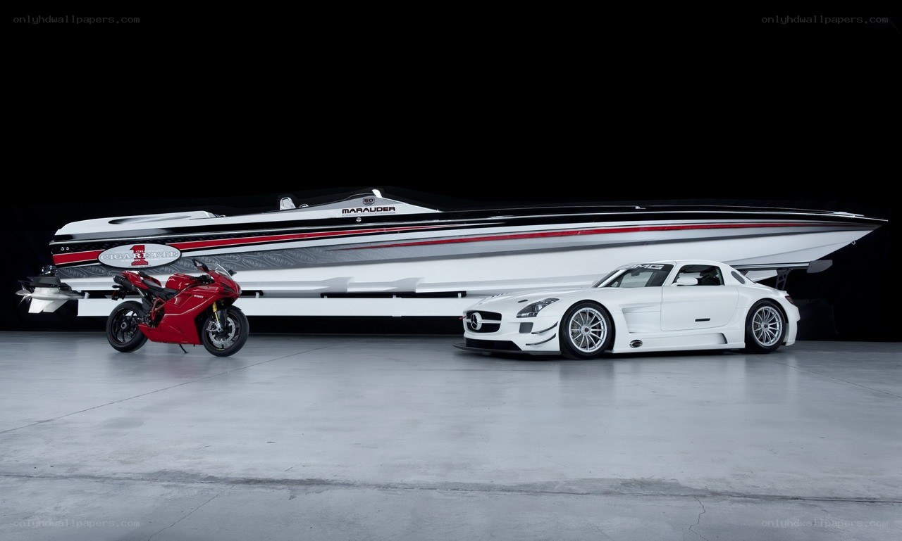Luxury vehicles and boat display