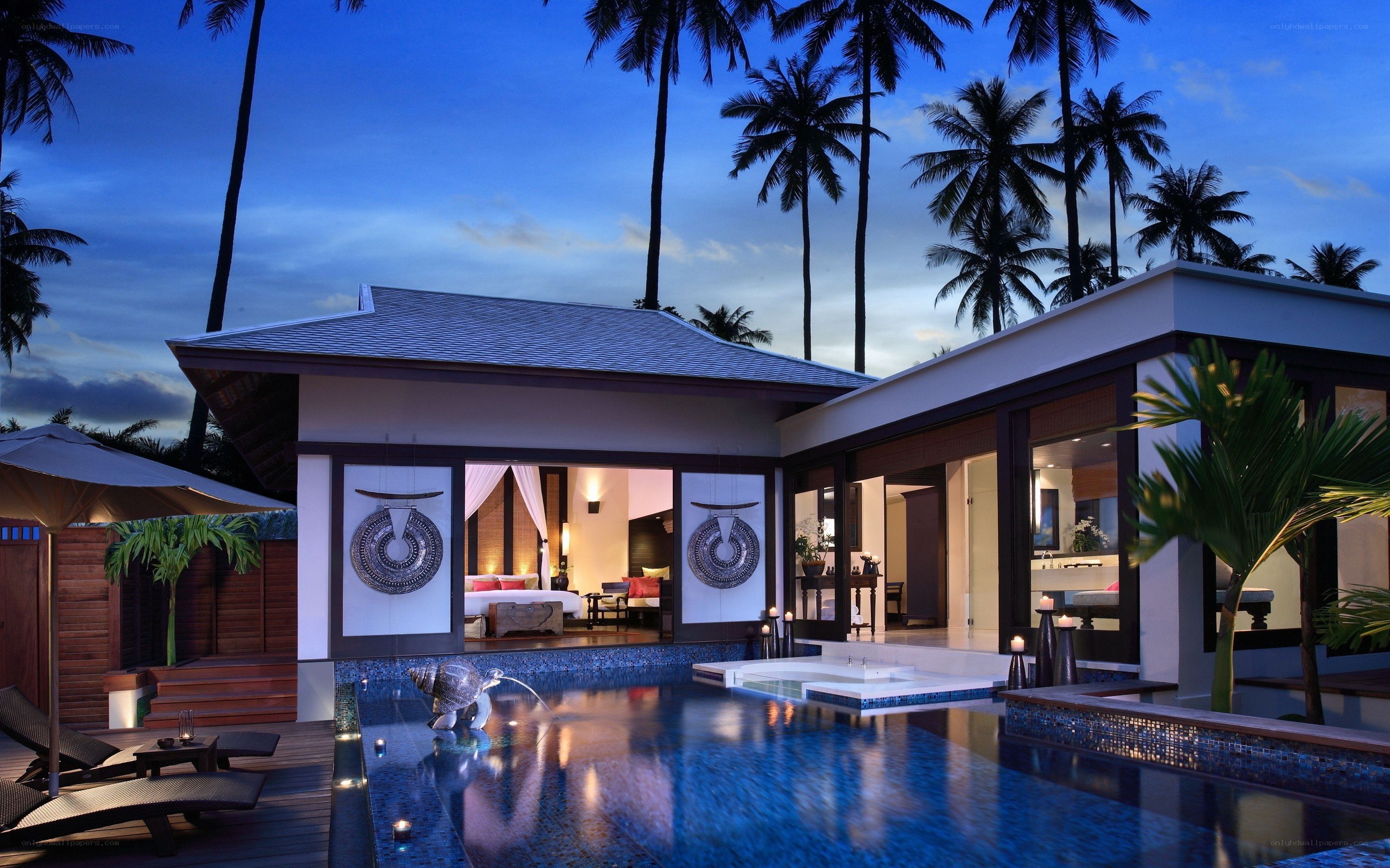 luxury villa at dusk