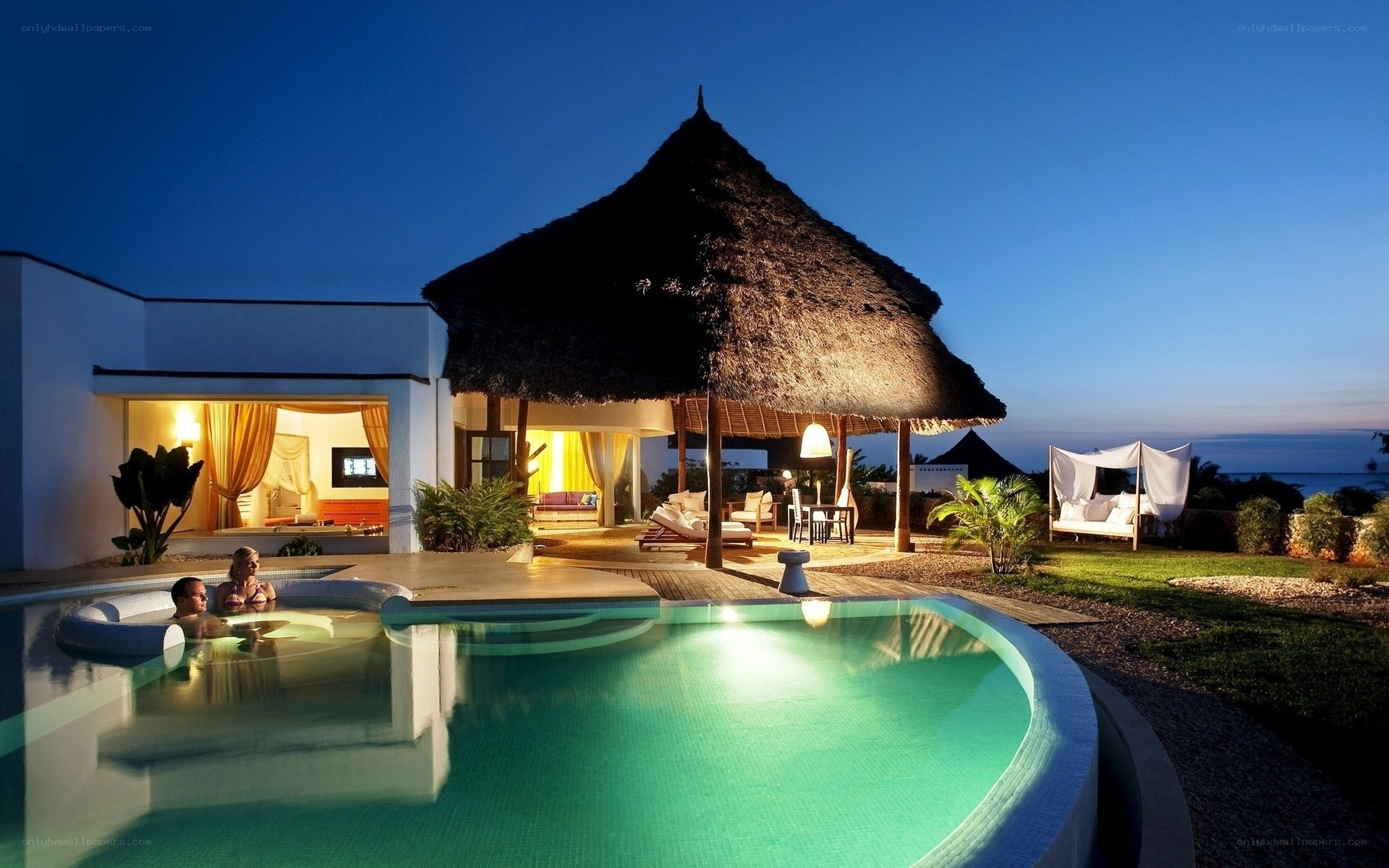 Luxury villa at dusk