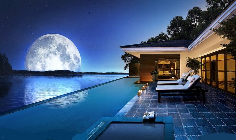 Luxury Villa at Night — Blue, Serene, 3d Render, Moon
