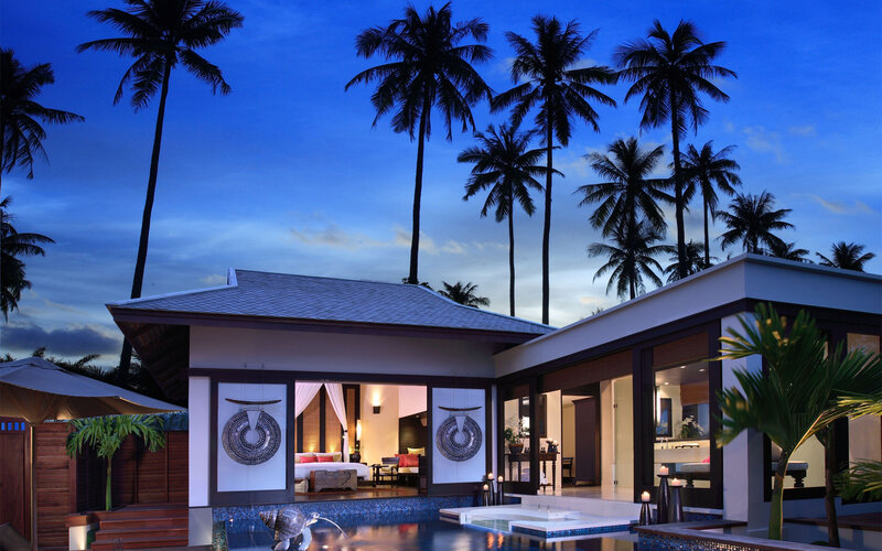 Luxury Villa at Night — Blue, Serene, 3d Render, Palm Trees