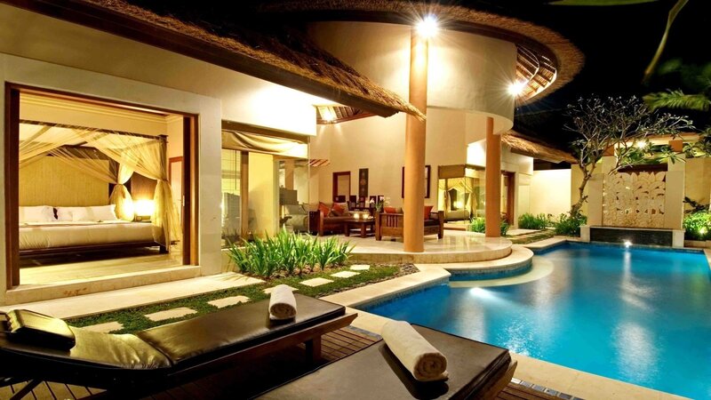 Luxury Villa at Night — Blue, Serene, Photograph, Pool, Bedroom, Lounge