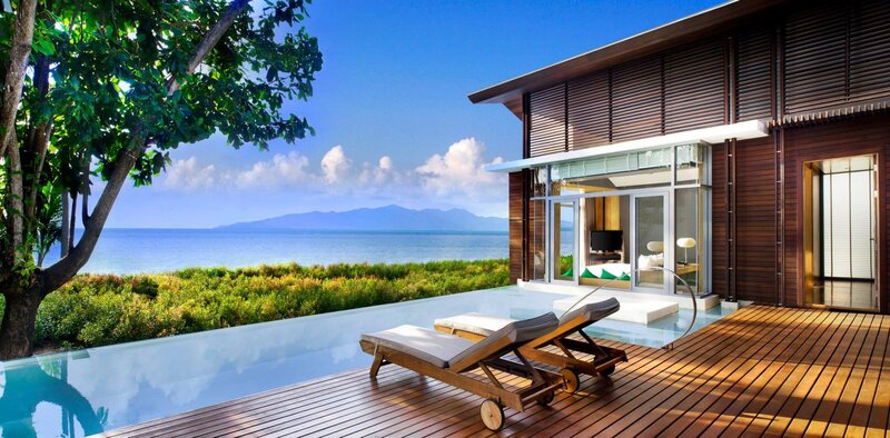 Luxury Villa with Pool — Blue, Serene, Afternoon, Photograph, Lounge Chairs