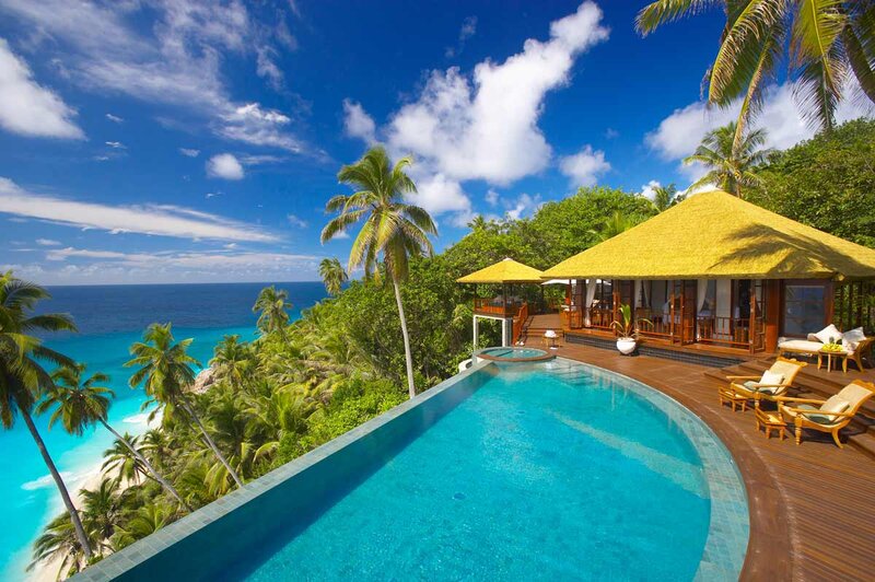 Luxury Villa with Pool — Blue, Serene, Afternoon, Photograph, Palm Trees