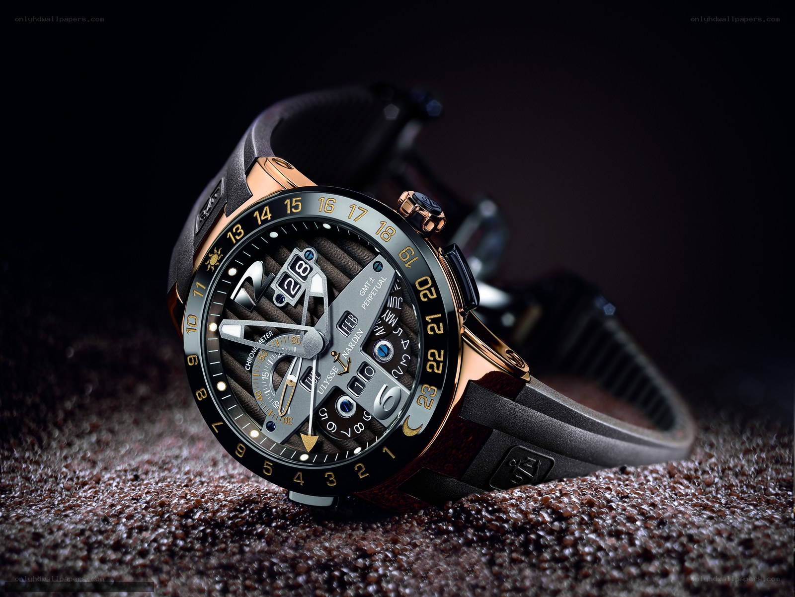 Luxury watch on textured surface