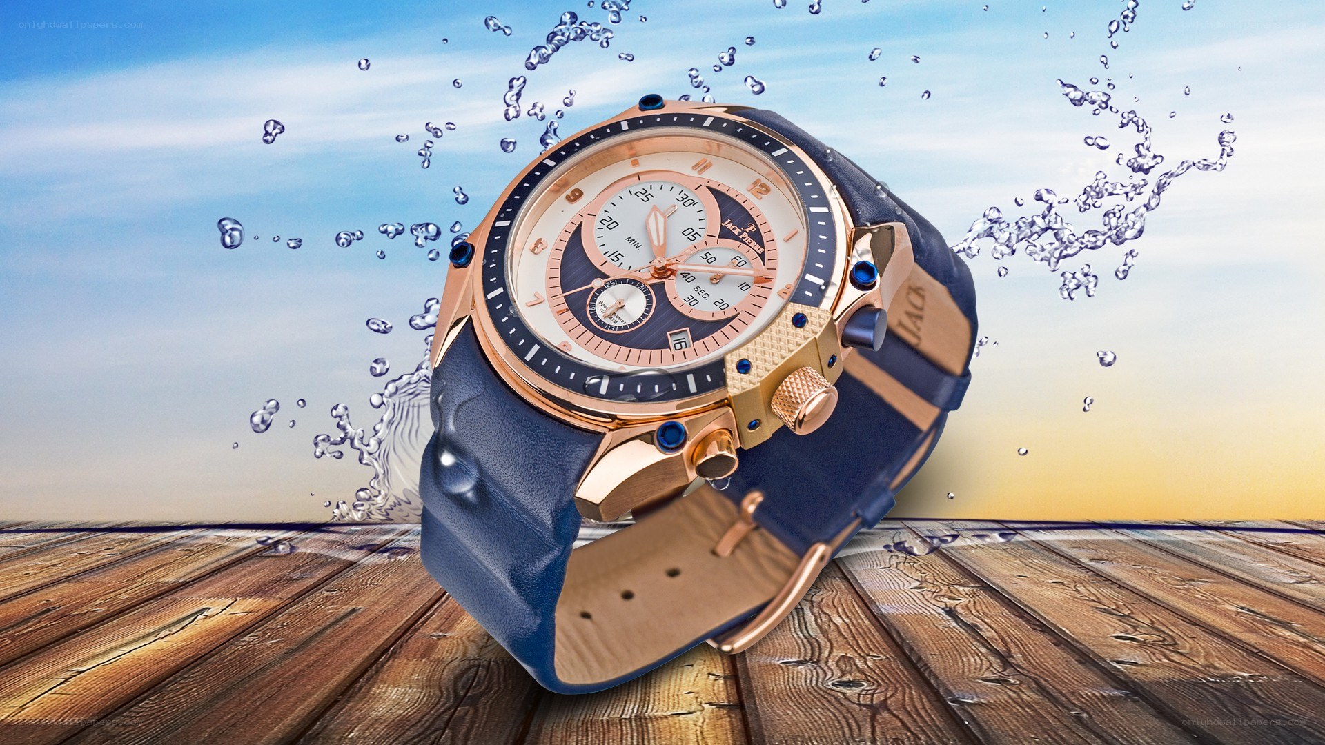 Luxury watch on wooden deck