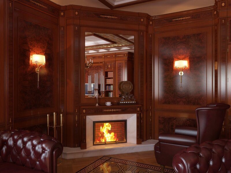 Luxury wood-paneled living room