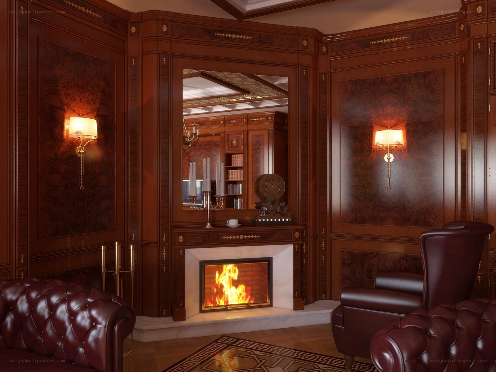 Luxury wood-paneled living room