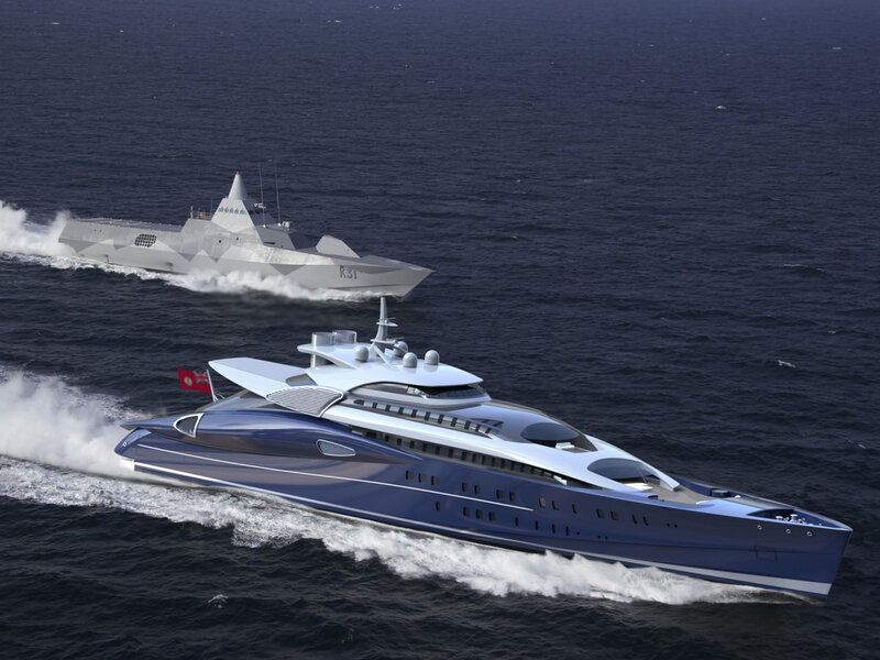 Luxury Yacht and Warship