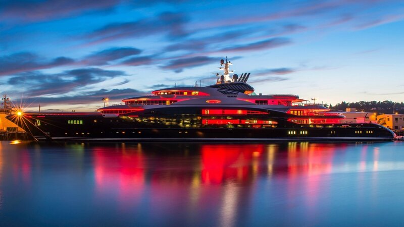 Luxury Yacht at Dusk — Blue, Dramatic