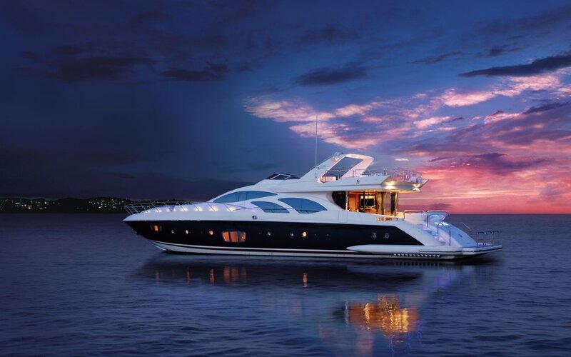 Luxury Yacht at Dusk — Blue, Serene