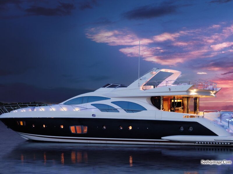 Luxury Yacht at Dusk — Blue