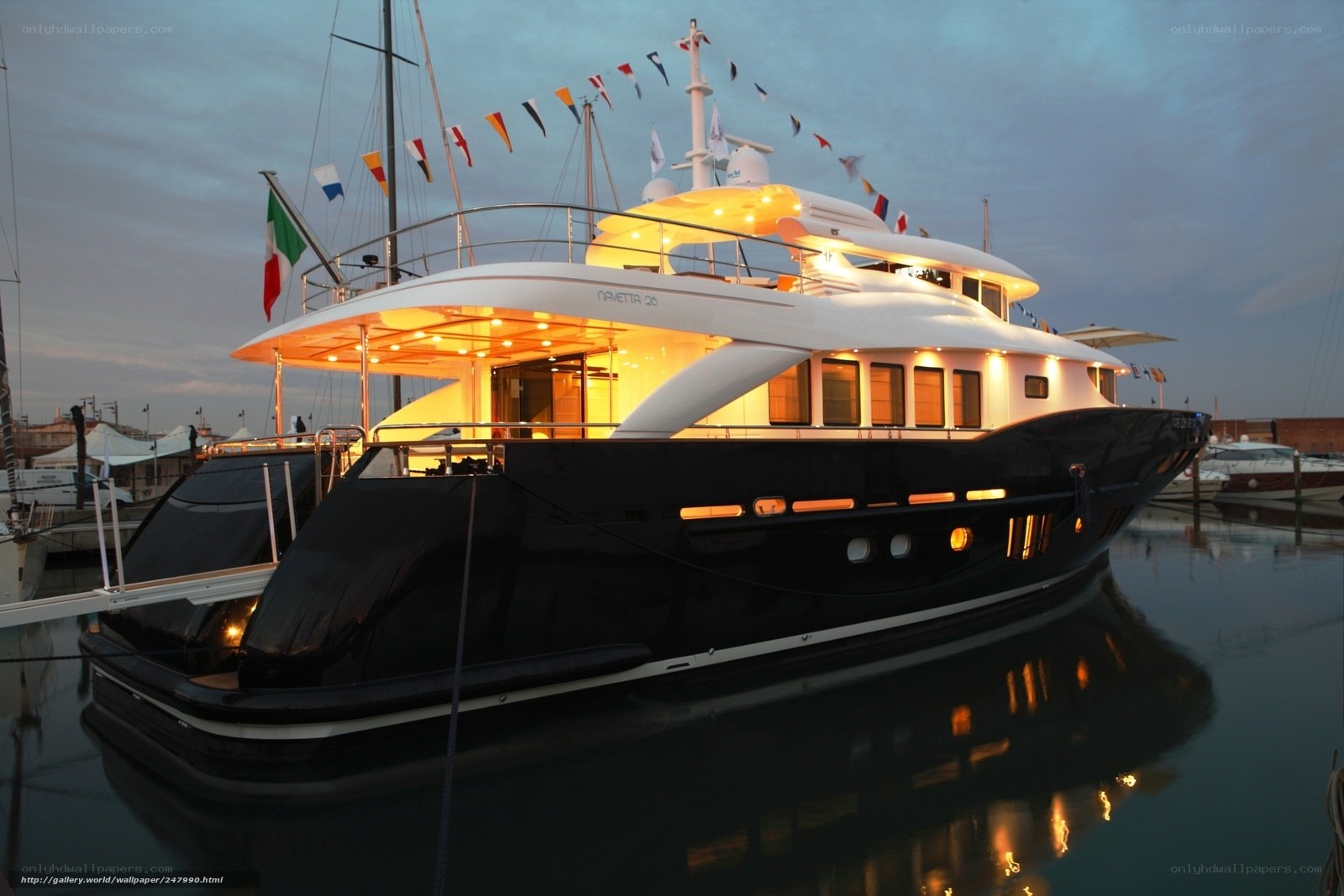 luxury yacht at dusk