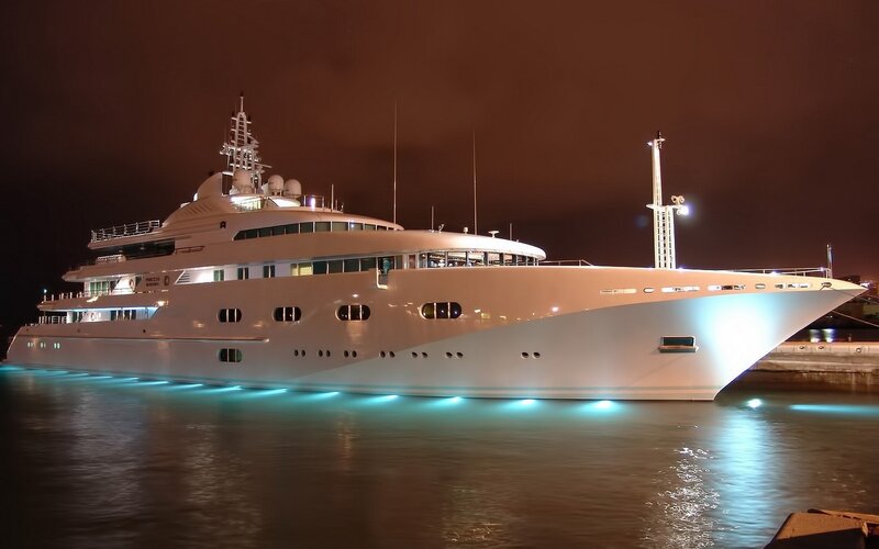 luxury yacht at night