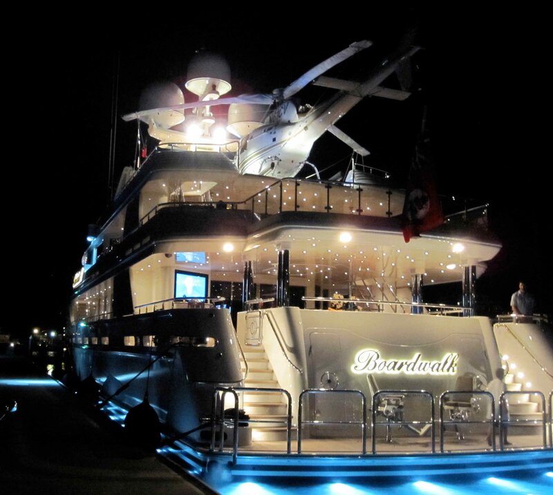 Luxury yacht at night