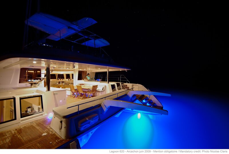 Luxury yacht at night